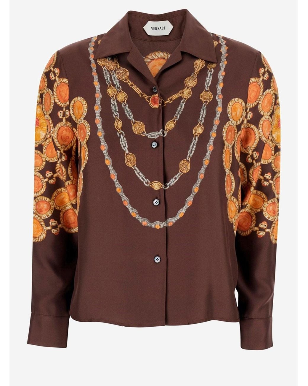 Versace Brown Shirt Printed Silk