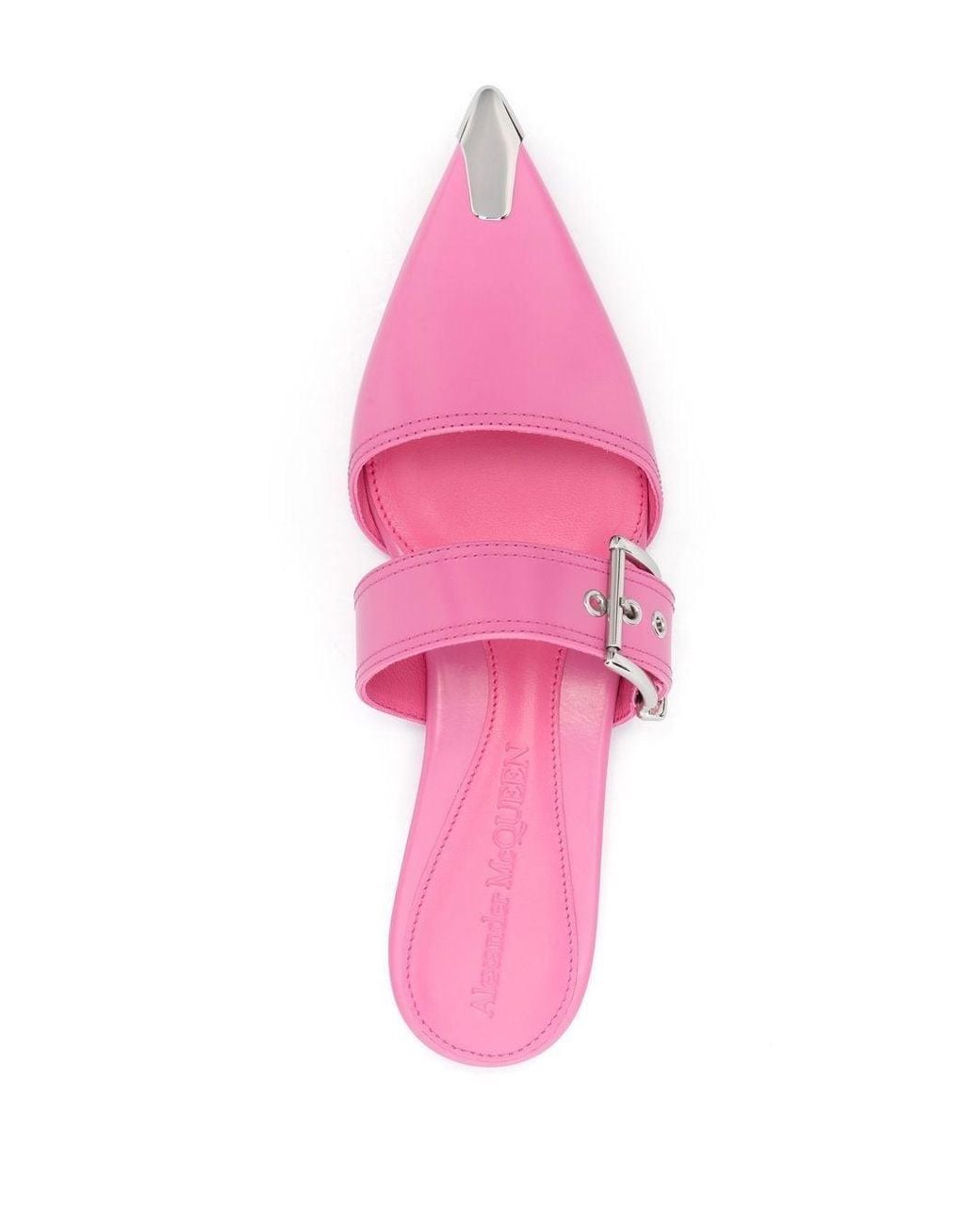 McQueen Pink Buckled Leather Mules
