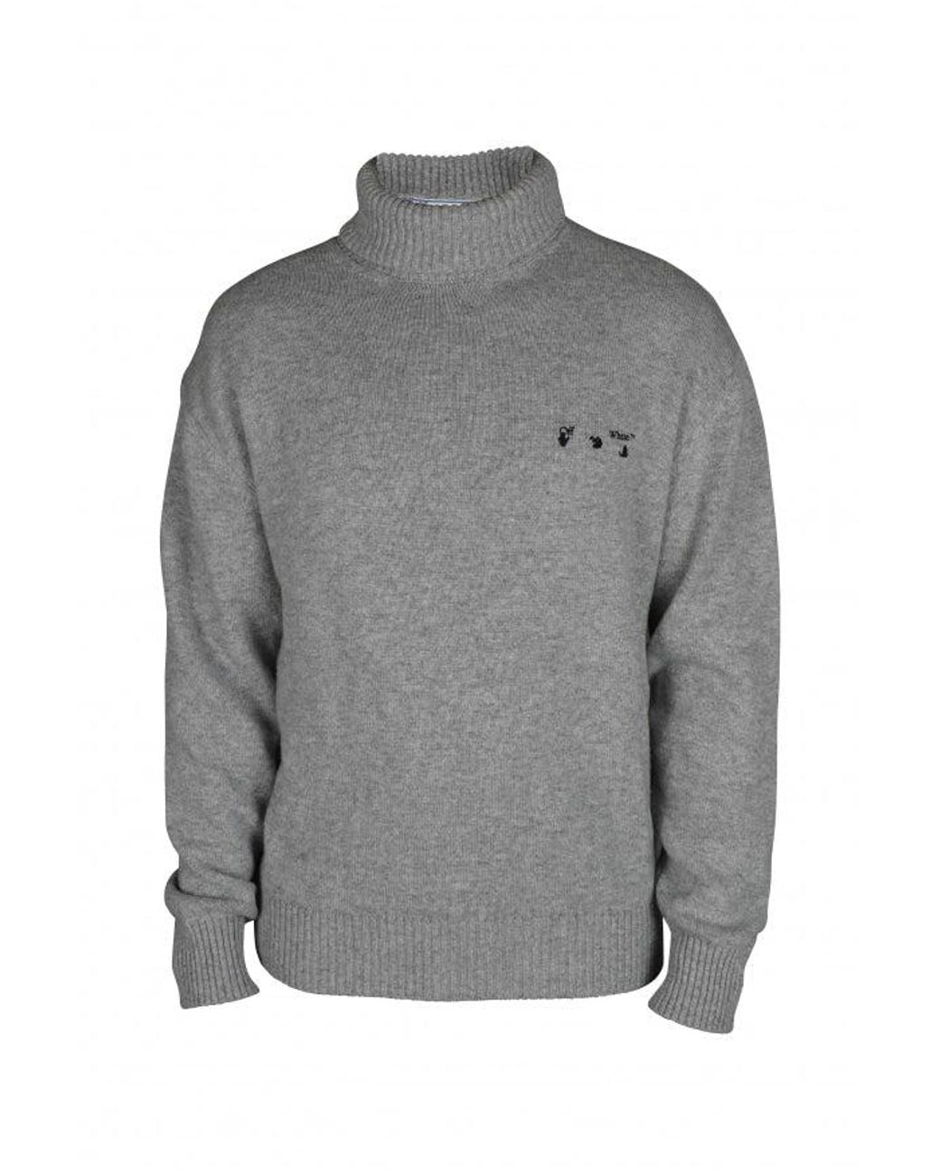 Off-White c/o Virgil Abloh Gray Cashmere Turtleneck Sweater With Embroidered Logo for men