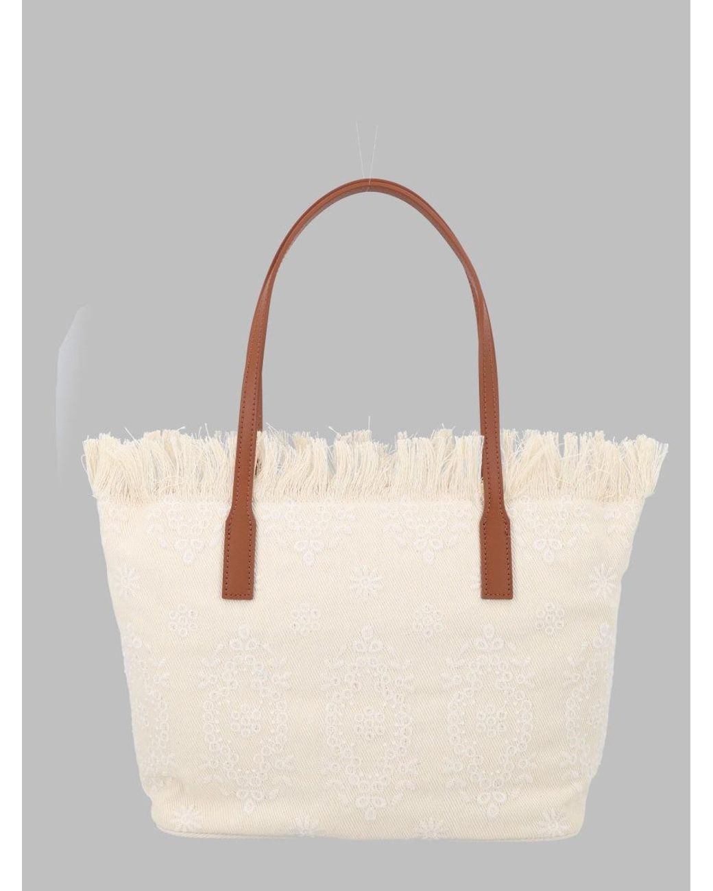 Mc2 Saint Barth Natural Shoulder Bag City With Fringe Cotton