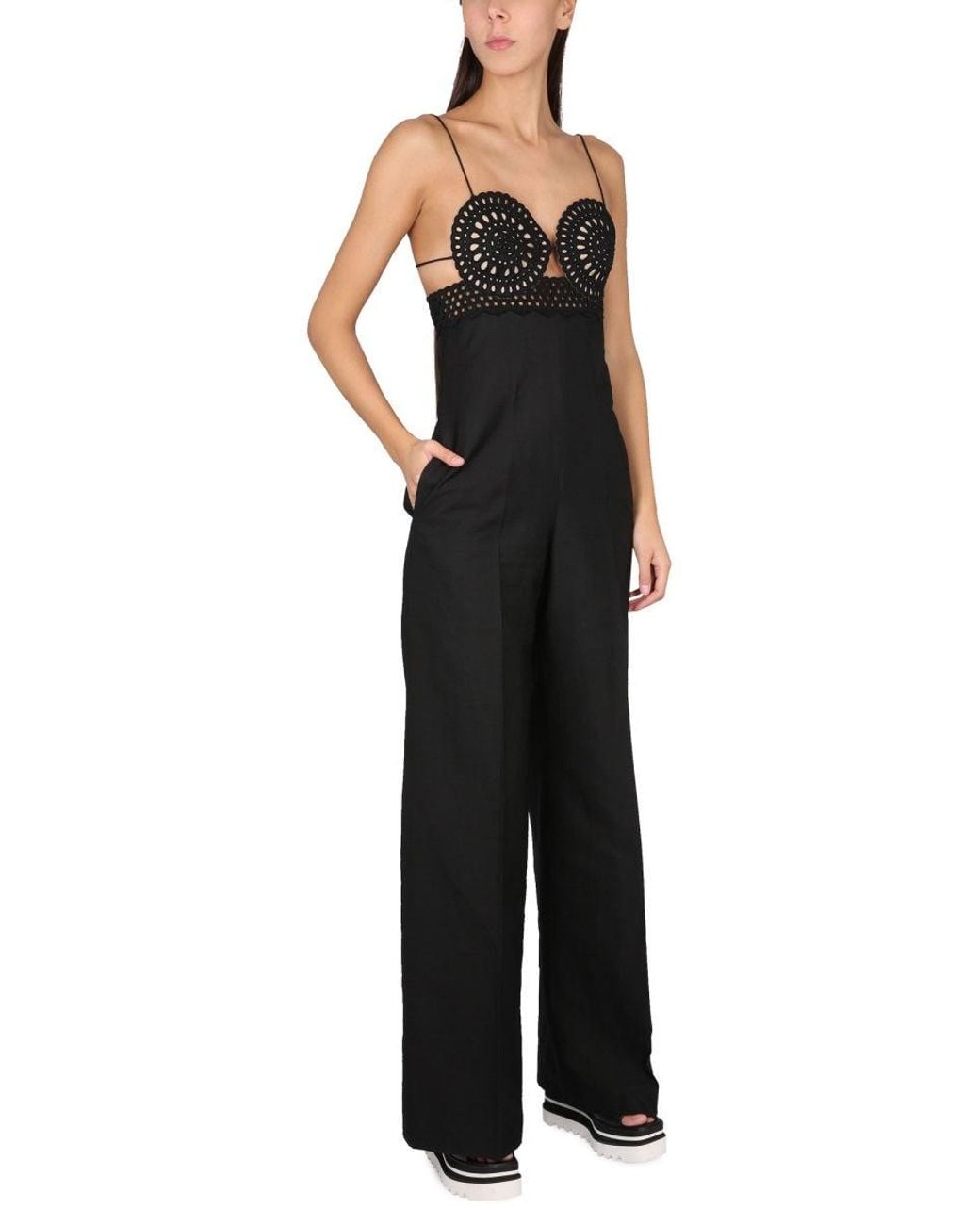 Stella McCartney Black Linen Blend Sangallo Bustier Jumpsuit