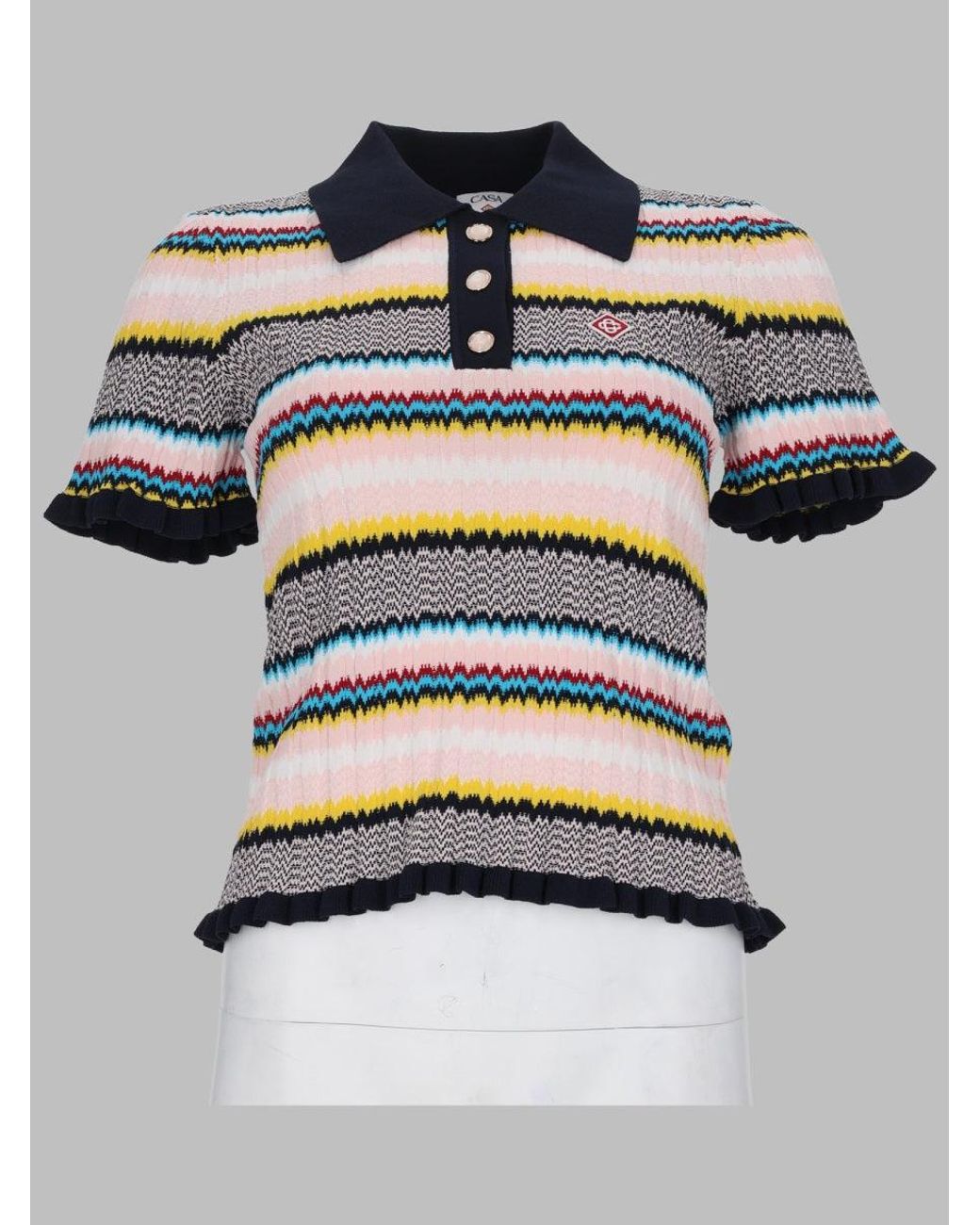 Casablanca Gray Casablanca Chevron Viscose Polo Knit Top