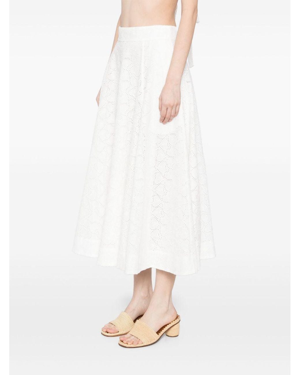 Zimmermann White Crush Cotton Midi Skirt