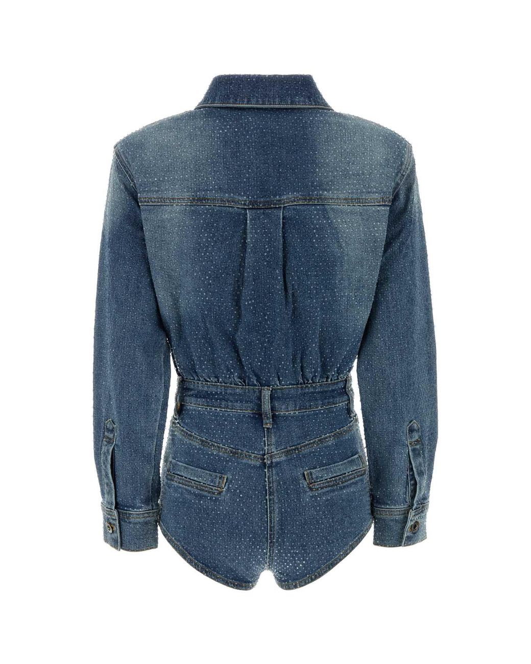 Self-Portrait Blue Embellished Denim Jumpsuit