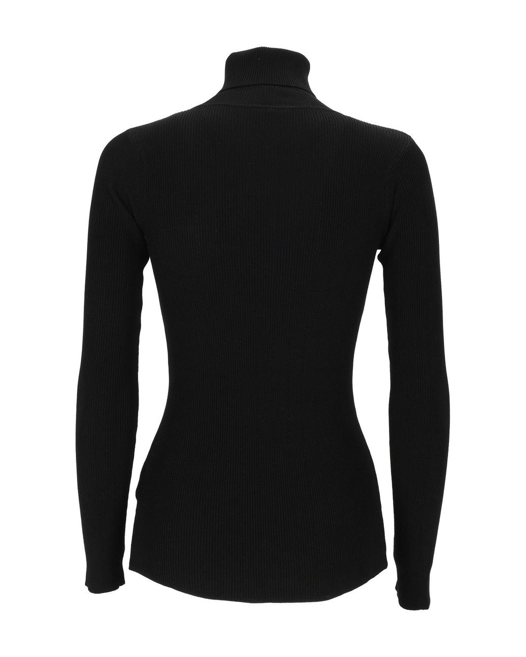 Elisabetta Franchi Black Fitted Ribbed Knit Top With High Turtleneck