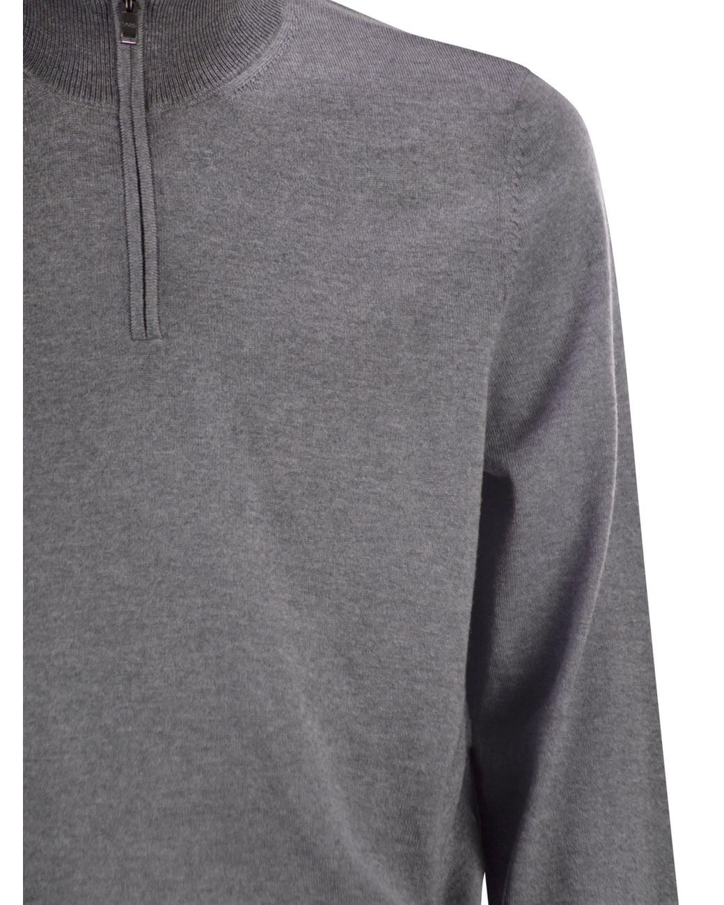 Boss Gray Virgin Wool Jumper With Zip Collar for men