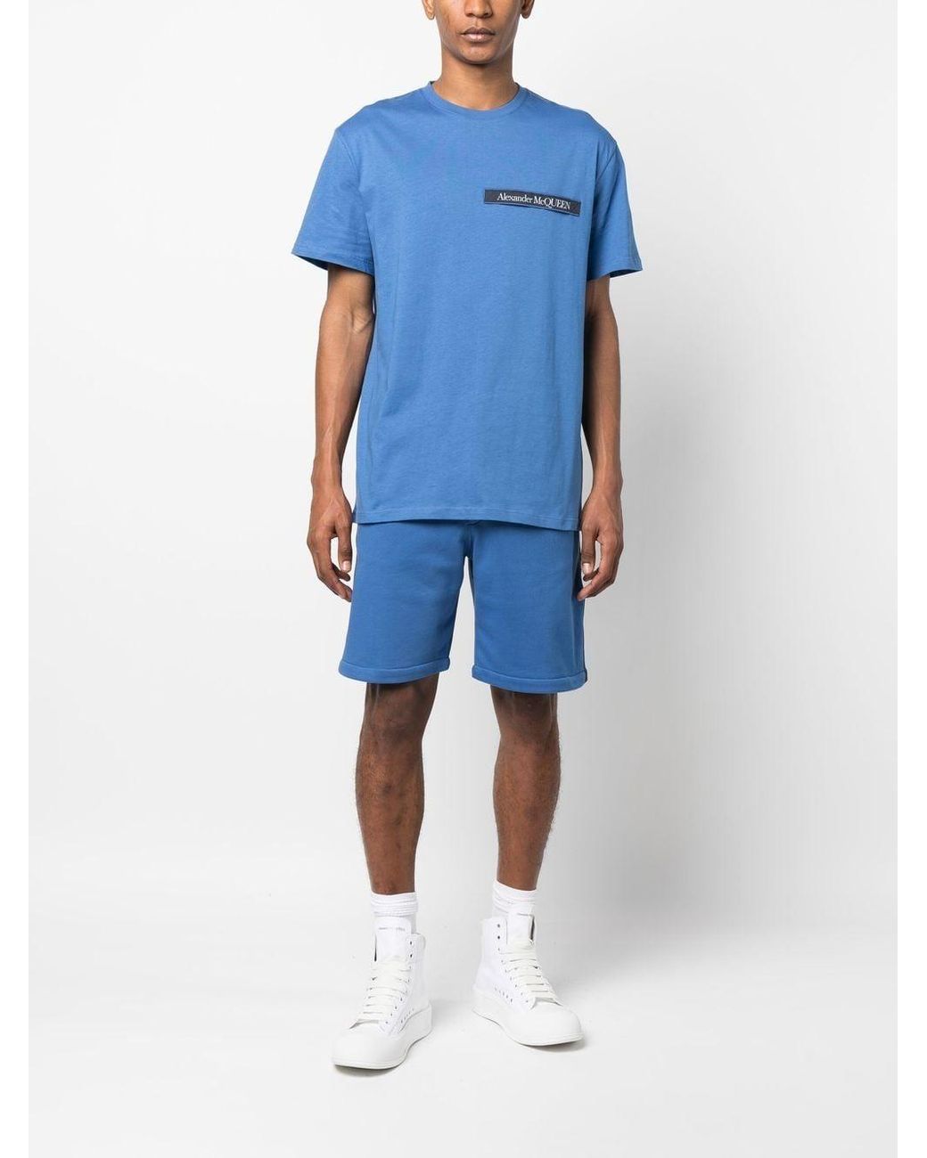 McQueen Blue Logo Cotton Shorts for men