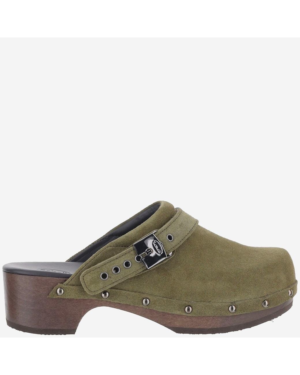 Scholl Green Wood And Suede Clogs