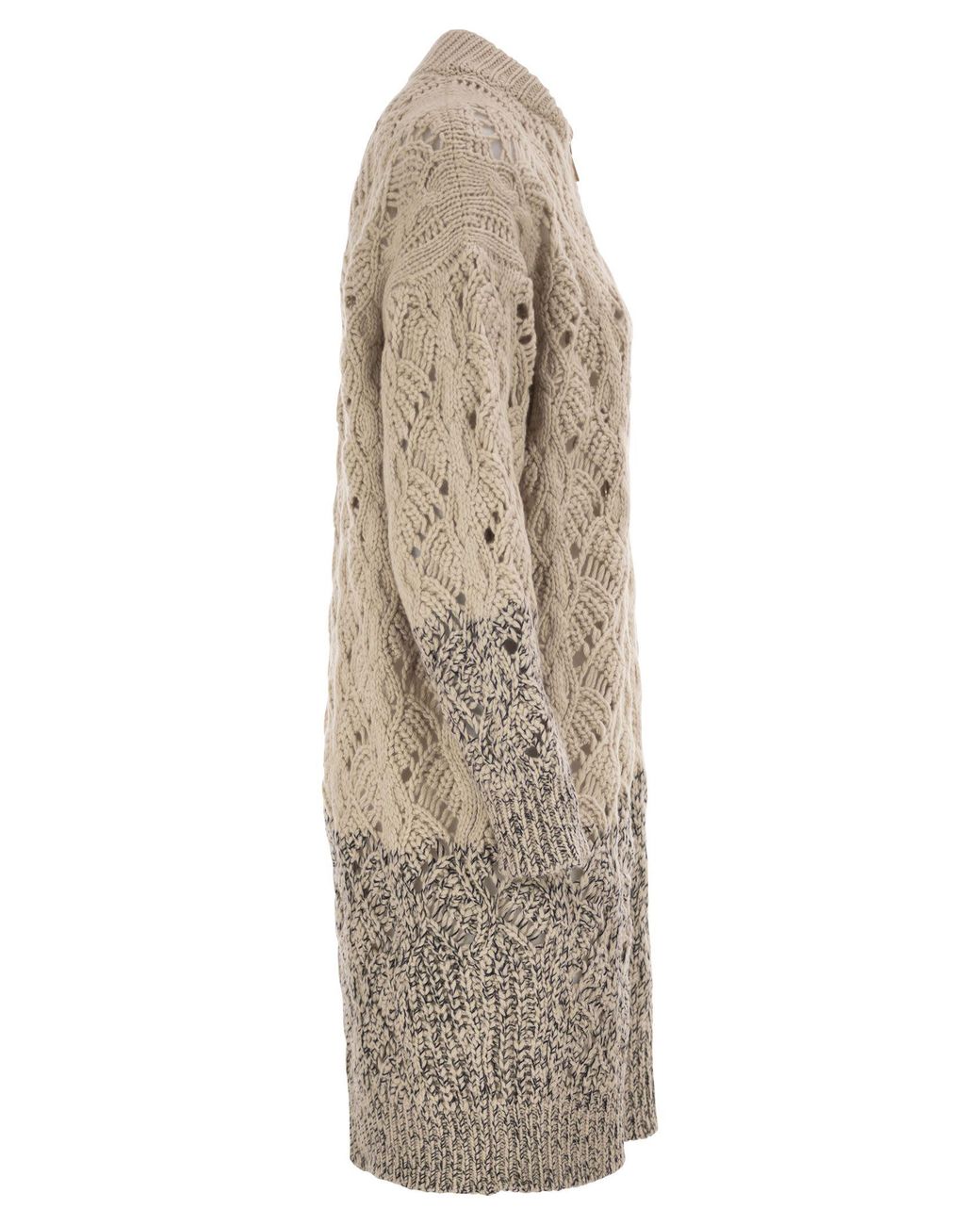 Fabiana Filippi Natural Long Openwork Wool, Silk And Cashmere Cardigan