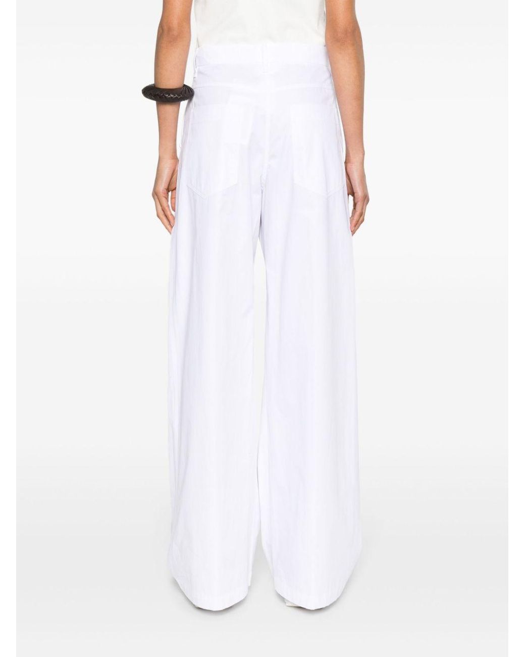 Sportmax White Wide-Leg Cotton Trousers