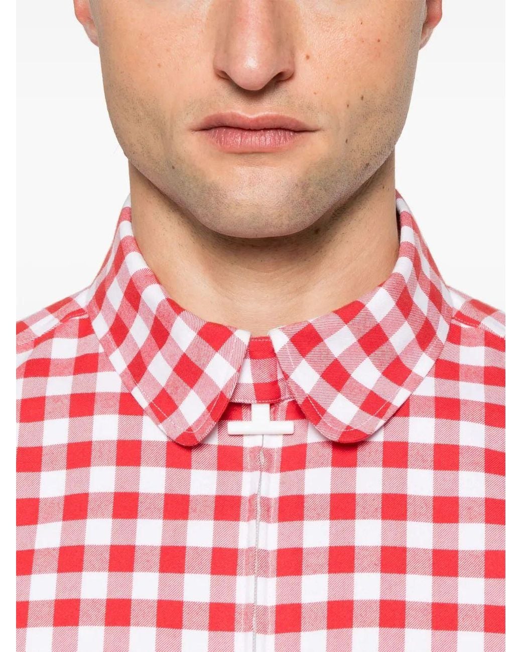 Thom Browne Red Rc Round Hem Zip Up Shirt W/ T Bar Puller for men