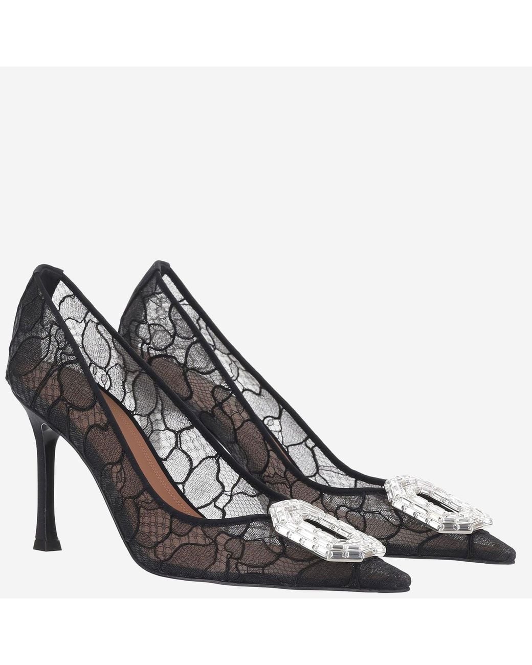 AMINA MUADDI Metallic Camelia Lace Pumps