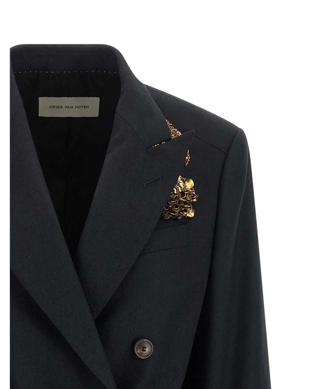 Dries Van Noten Black Embroidered Double-Breasted Blazer