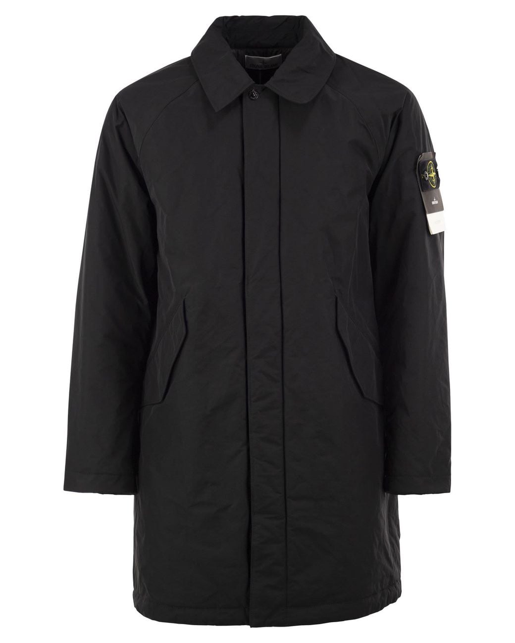 Stone Island Black Micro Reps Padded Coat With Compass Badge