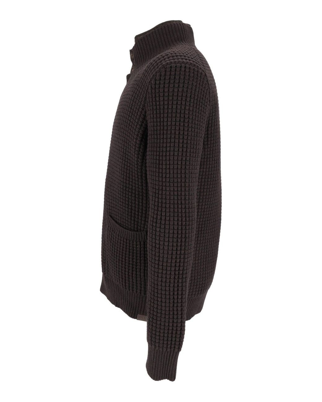 Fay Black Waffle Knit High Collar Cardigan