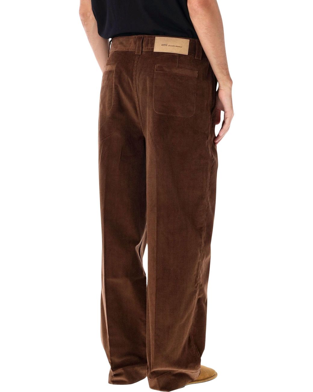 AMI Brown Fine-Rib Corduroy Chino Trousers With Relaxed Straight Wide-Leg Fit for men