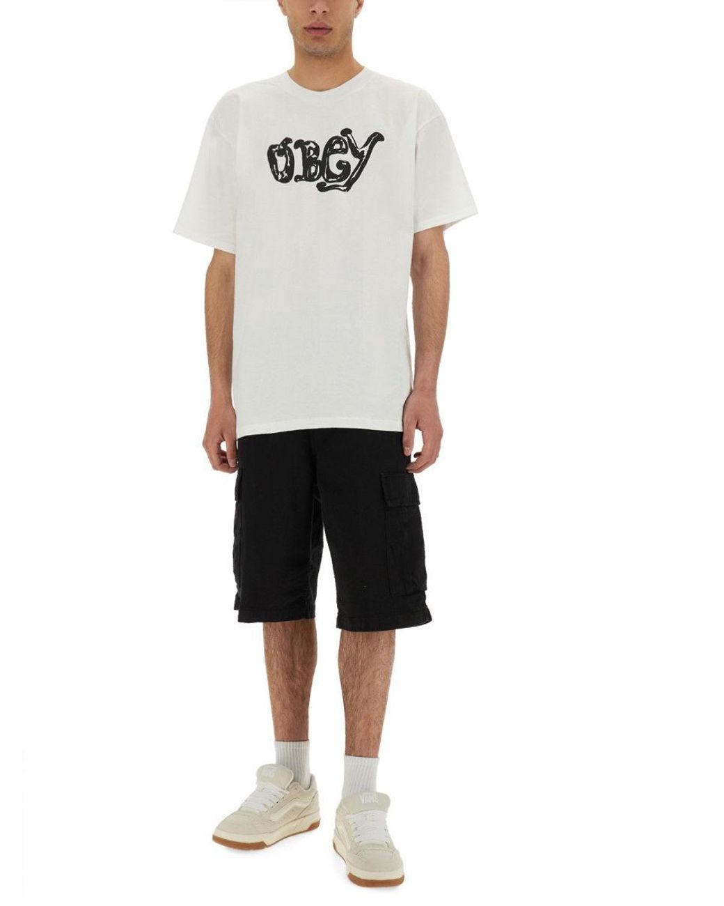 Obey White Logo Print T-shirt for men