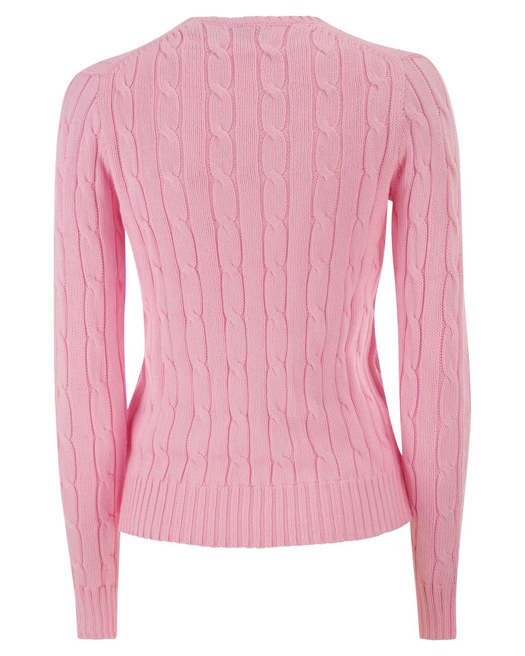 Polo Ralph Lauren Pink Cotton Cable Knit Jumper With V-Neck