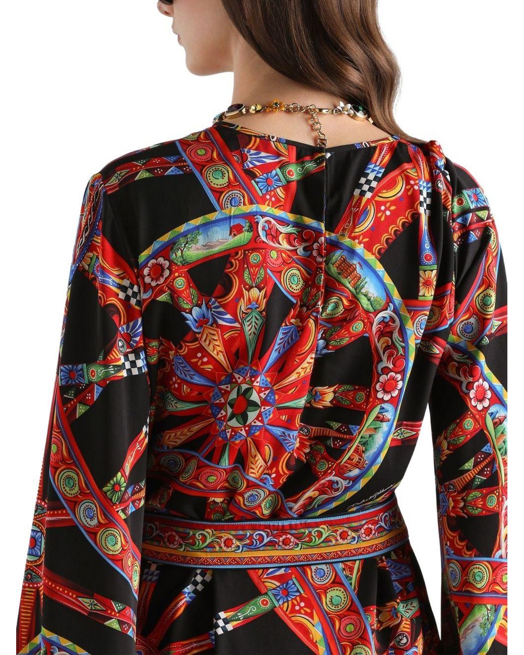 Dolce & Gabbana Red Dolce & Gabbana Carretti Silk Printed Mini Dress