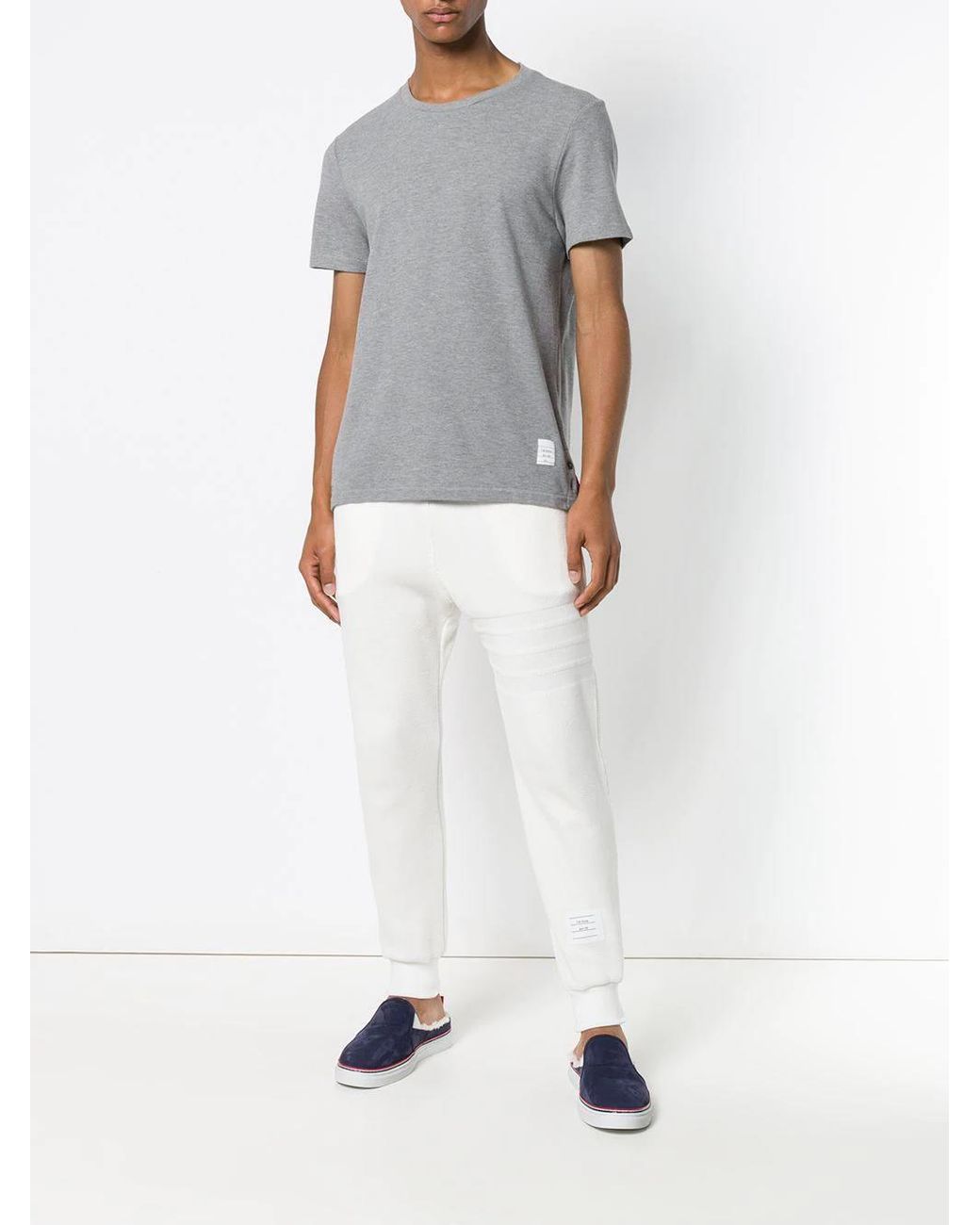 Thom Browne Gray Relaxed Fit Ss Tee W/ Center Back Rwb Stripe