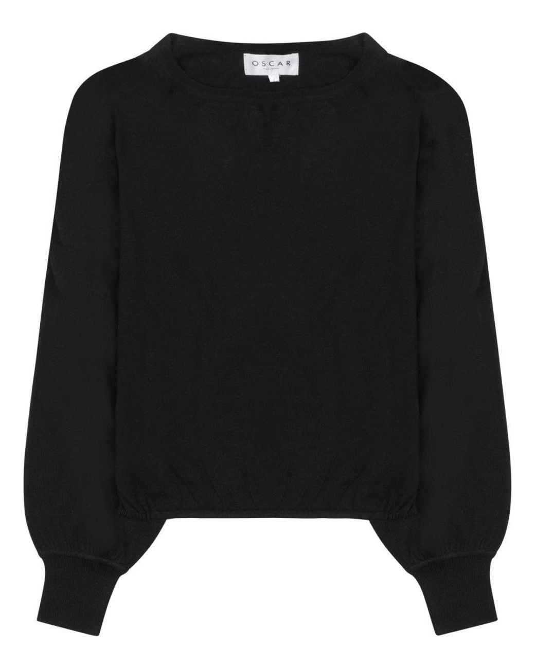 OSCAR THE COLLECTION Black Cropped Long-Sleeve Top With Puffed Sleeves And Gathered Hem