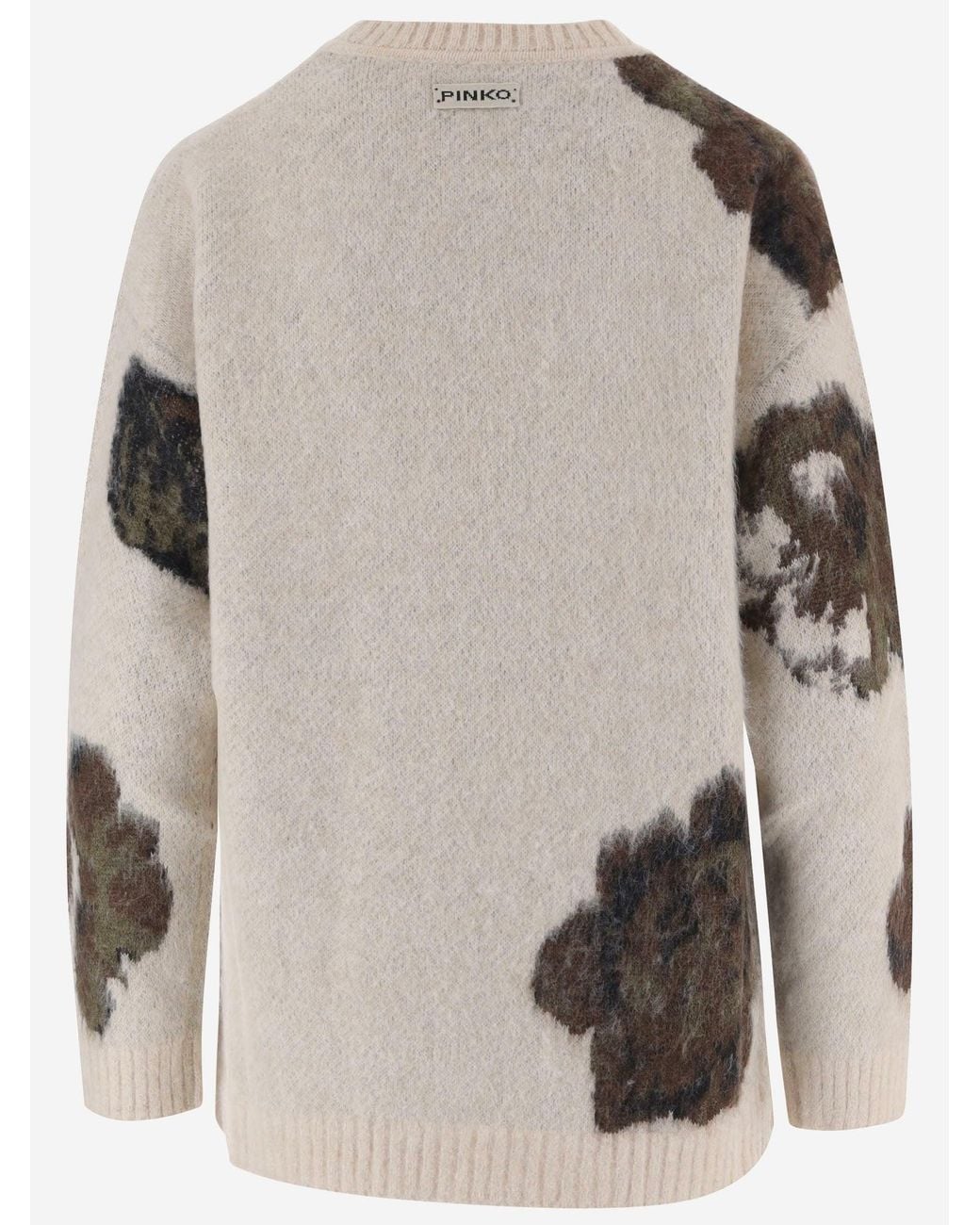 Pinko Gray Wool And Alpaca Blend Sweater With Floral Jacquard Patterns
