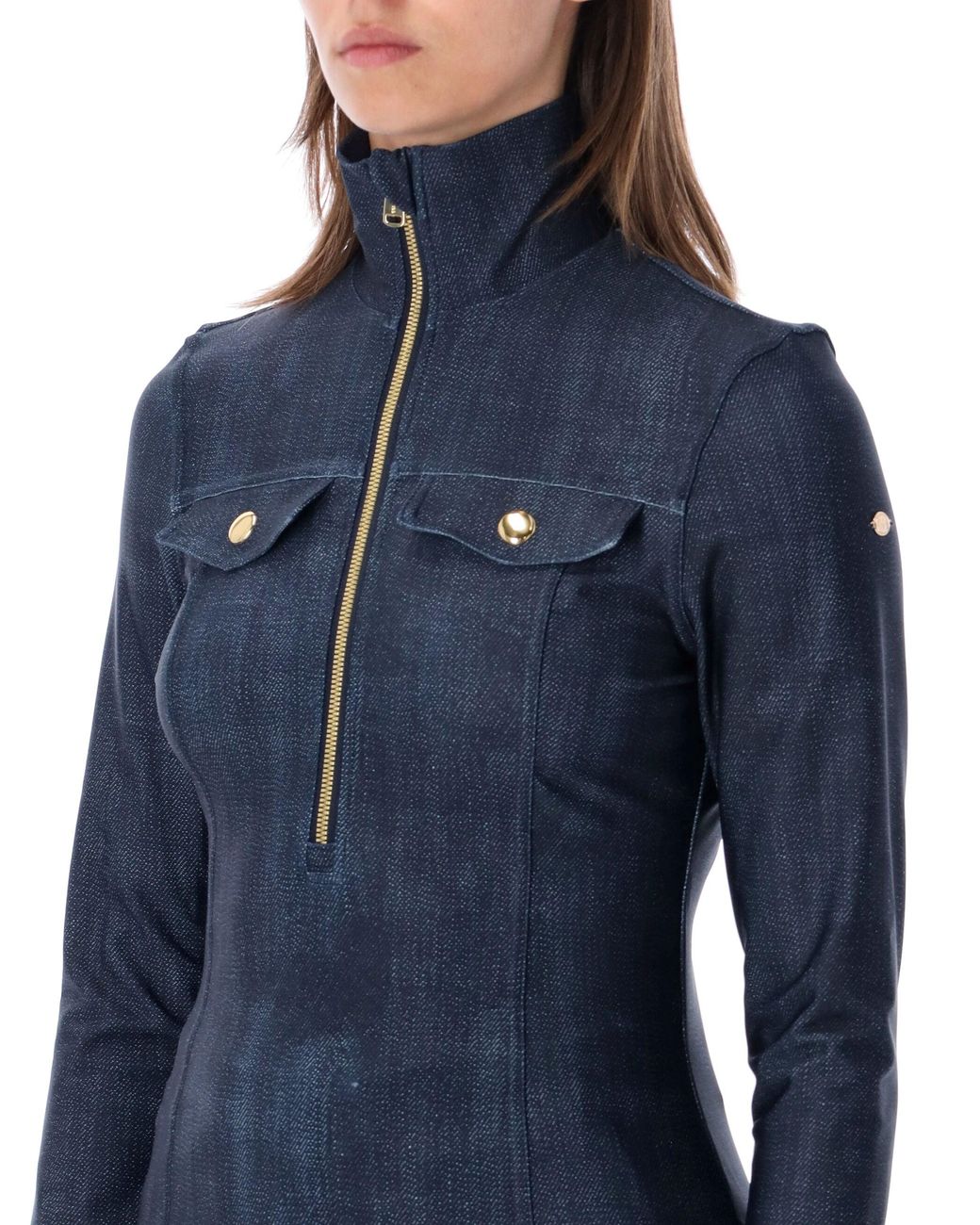 Goldbergh Blue Fitted Half-Zip Mock Neck Top