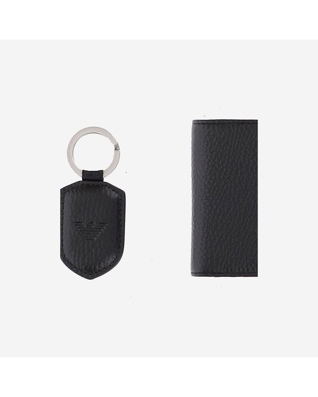 Emporio Armani Black Wallet And Key Chain Set With Logo