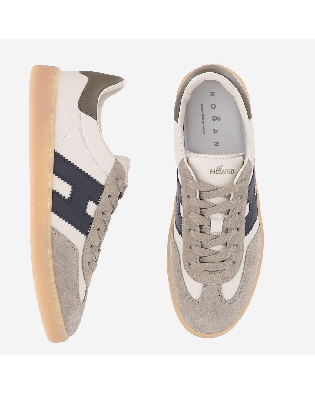 Hogan Gray Low-Top Leather Sneakers With Suede Inserts And Memory Foam Insole for men