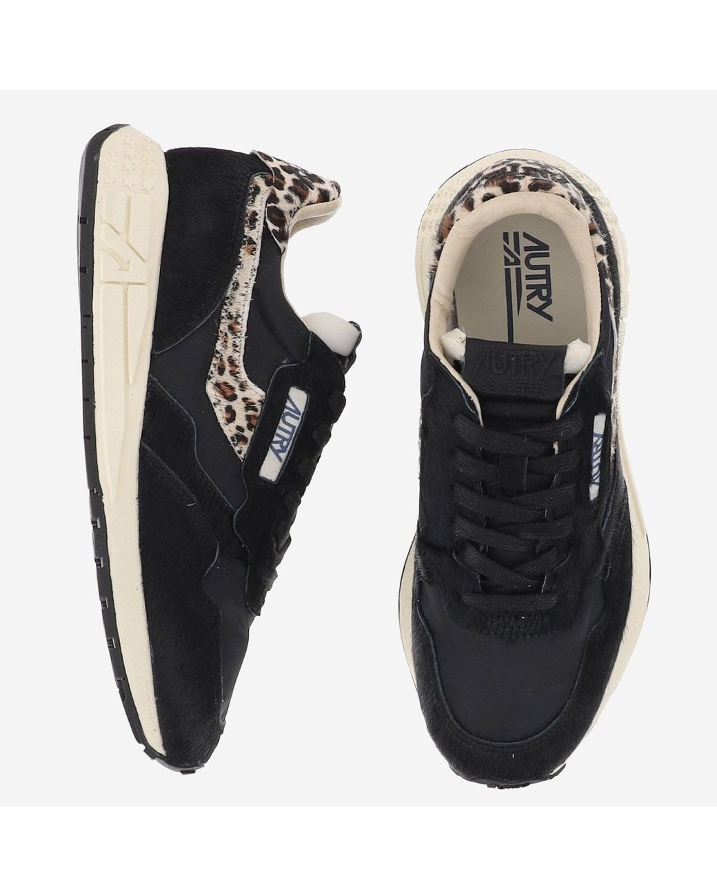 Autry Blue Ponyskin Sneakers With Contrasting Animal Print Accents
