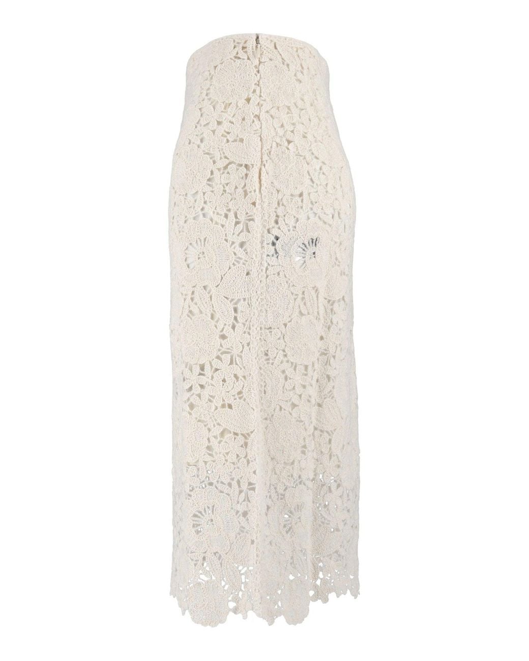 Ermanno Scervino White Floral Lace Overlay Scalloped Hemline Midi Skirt