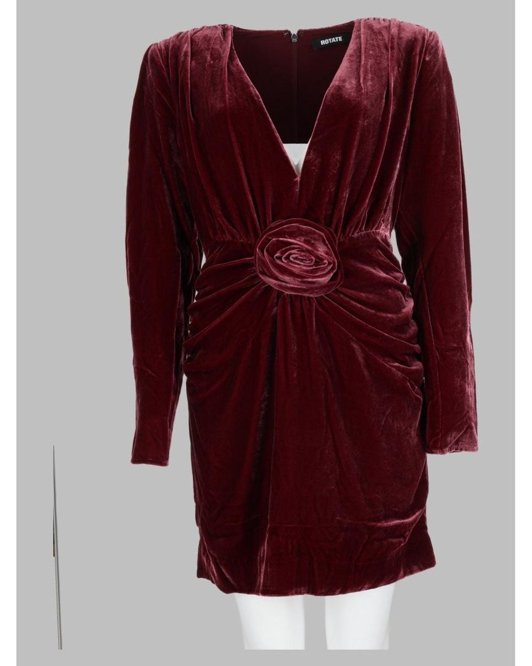 ROTATE BIRGER CHRISTENSEN Red Mini Burgundy Velvet Dress With Rosette Detail