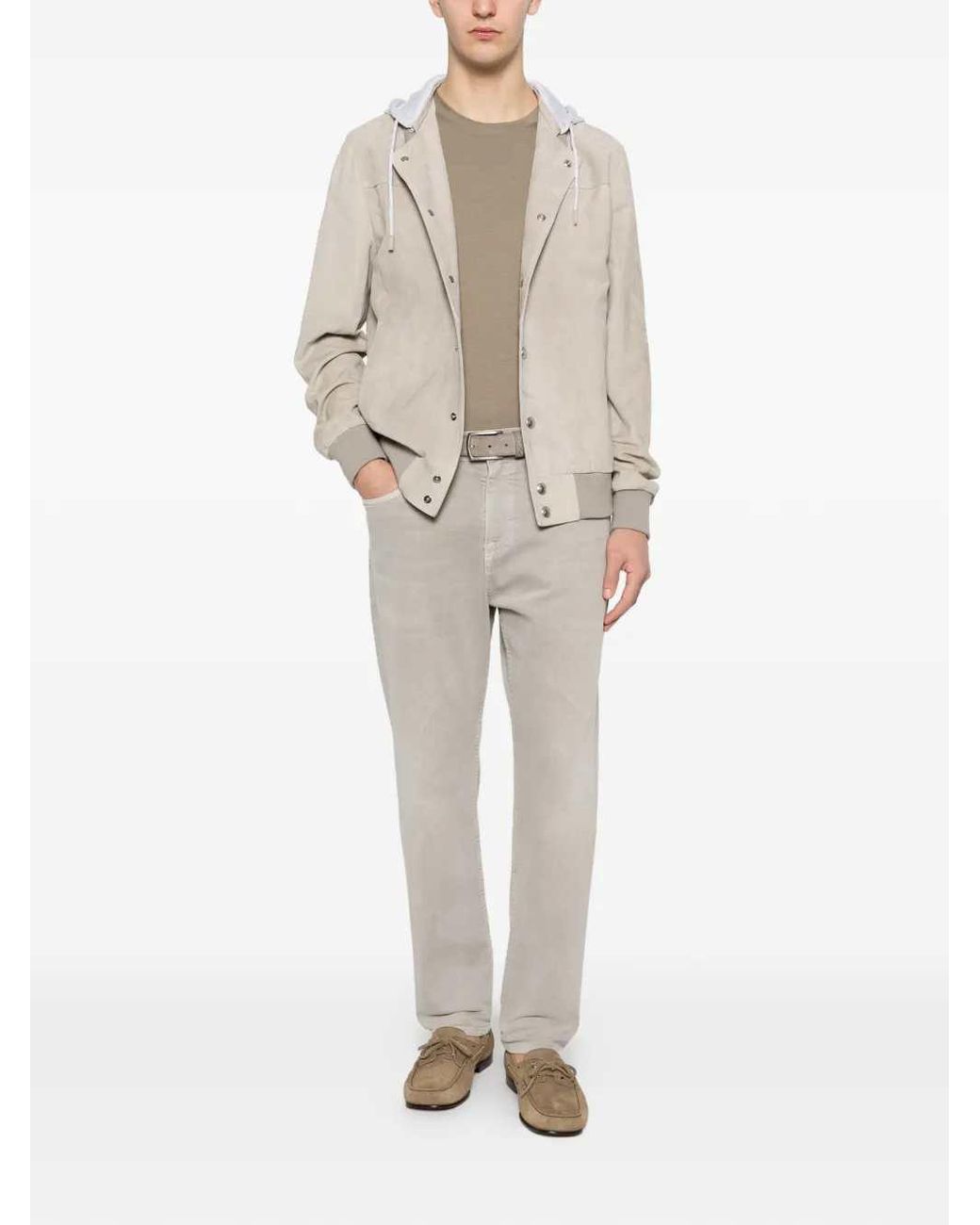 Eleventy White Suede-Texture Hooded Bomber Jacket for men
