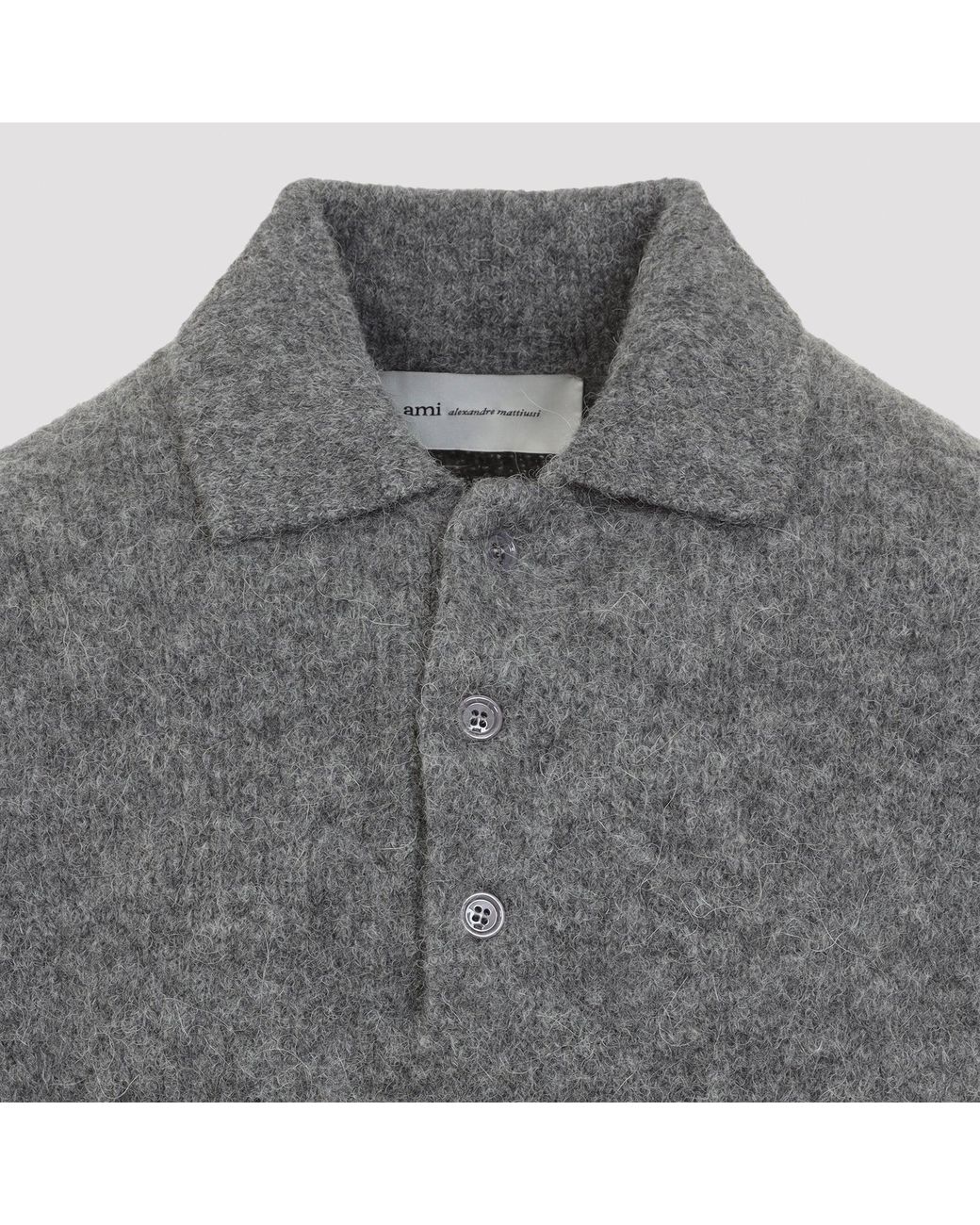 AMI Gray Alpaca Knit Polo Neck Sweater for men