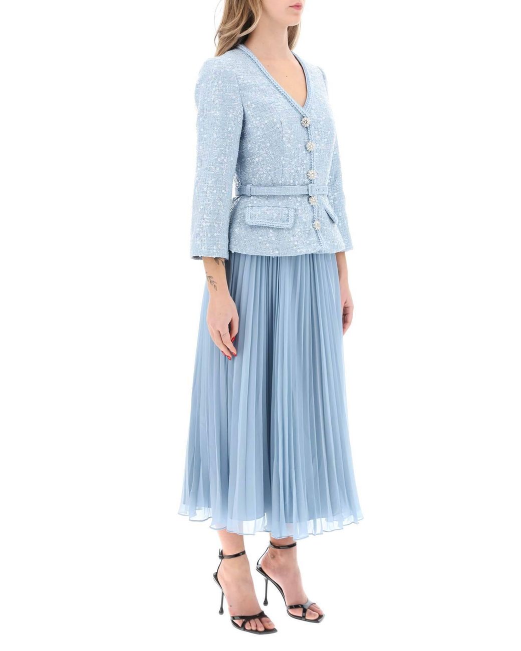 knee length dresses for ladies Black Tailored Knit Midi Dress – self-portrait-US main image 1