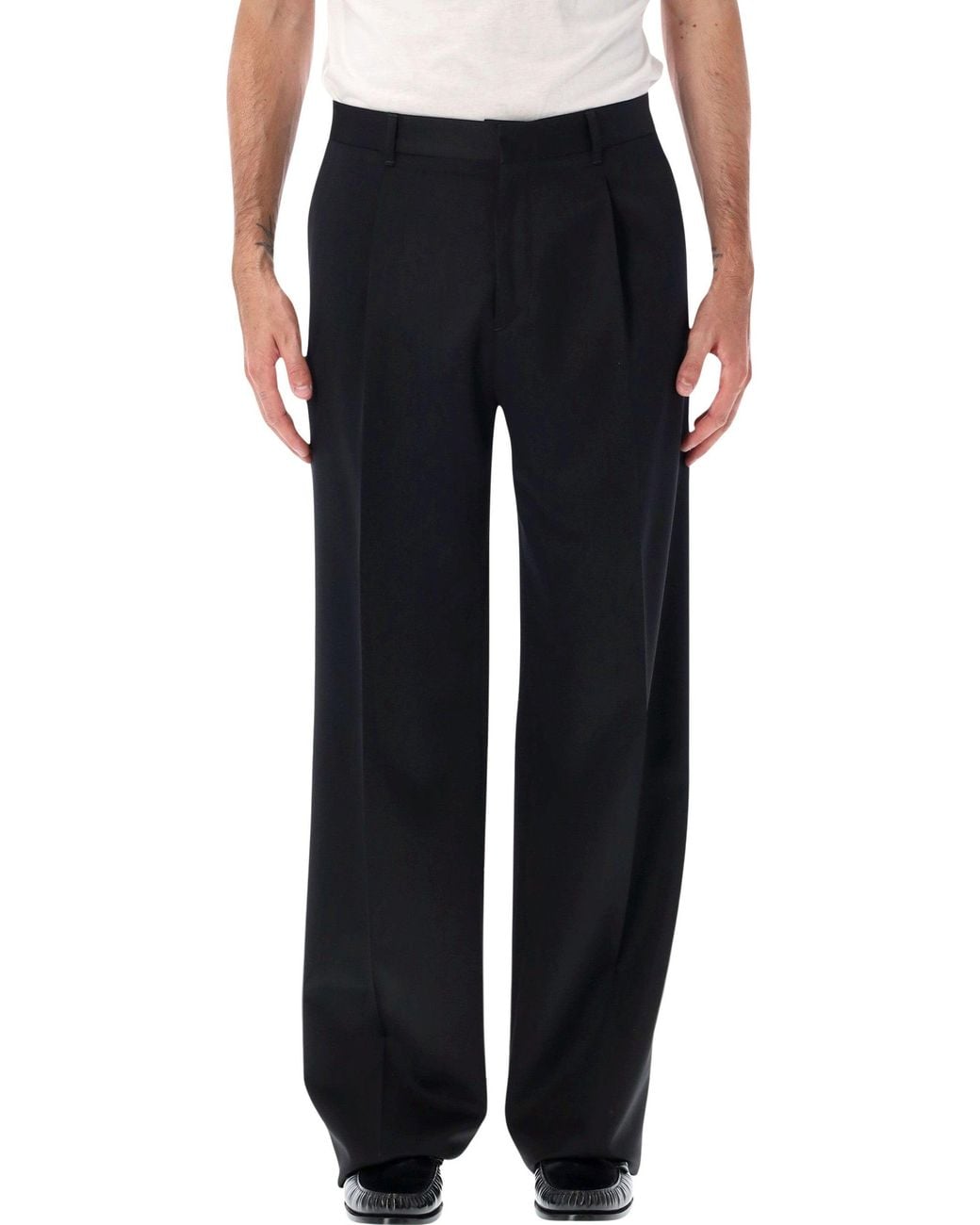 Lardini Black Tailored Wide-Leg Wool Trousers for men