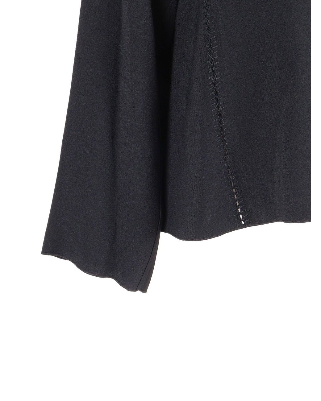 Forte_forte Black Embroidered Top Long Sleeve Turned Matte Satin