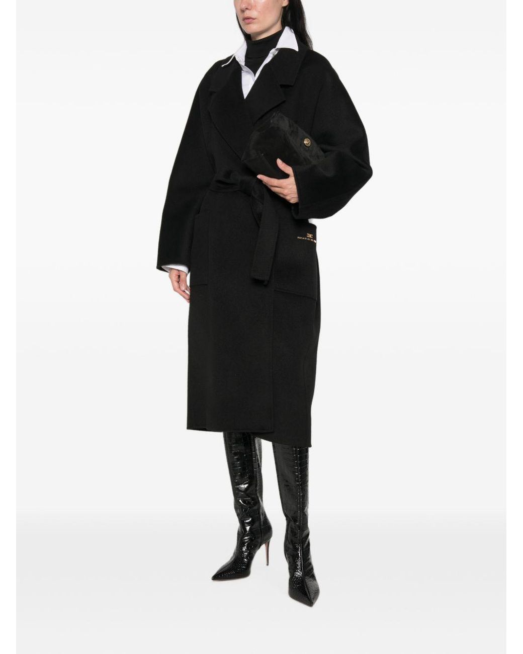 Elisabetta Franchi Black Wool Long Coat