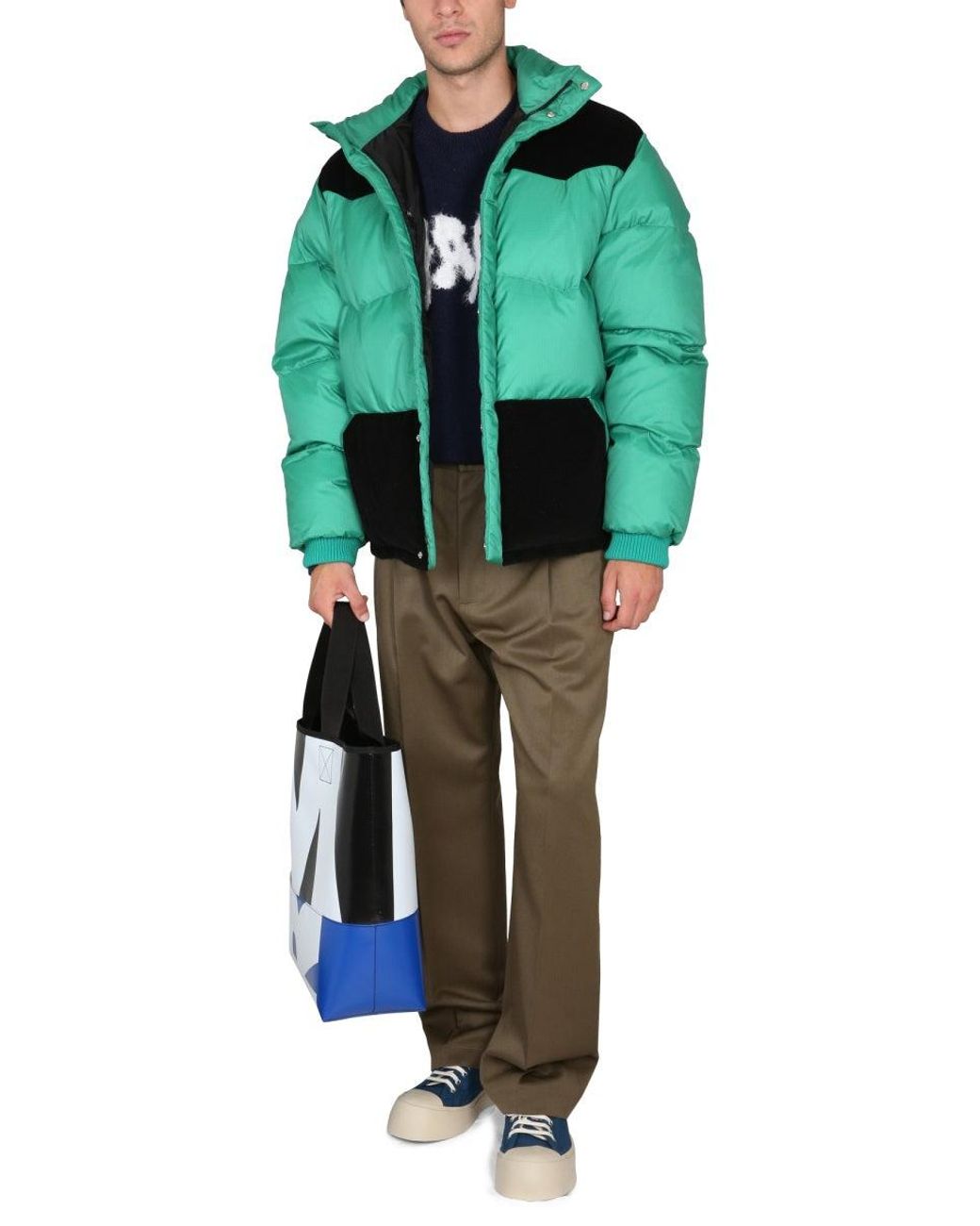 Marni Green Color-Block Down Jacket