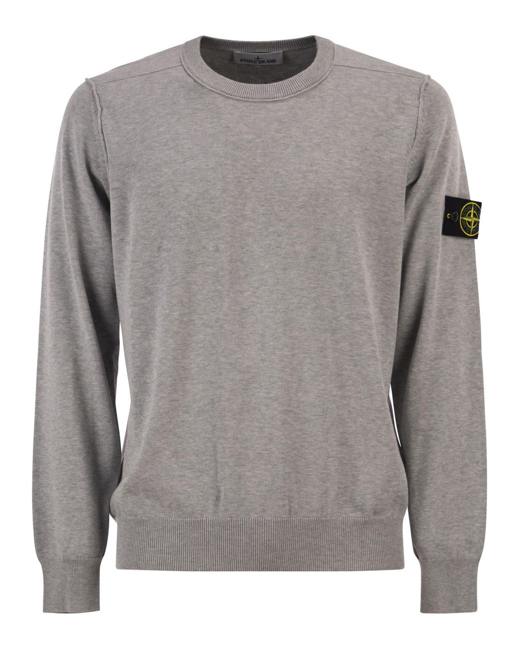 Stone Island Gray Crew Neck Jumper With Small Lapel for men