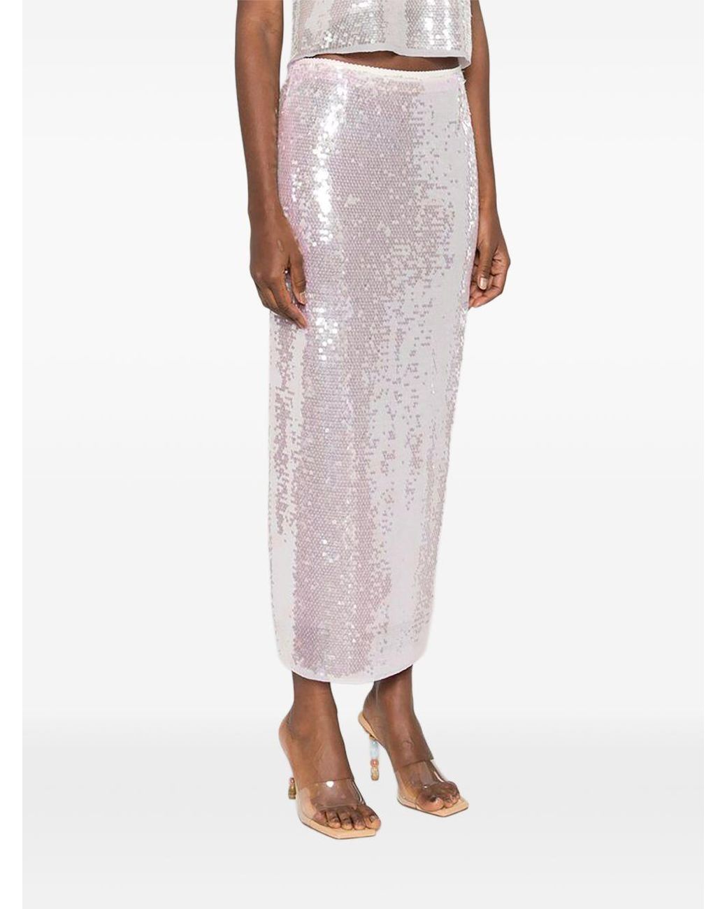 Forte_forte White Sequined Long Skirt