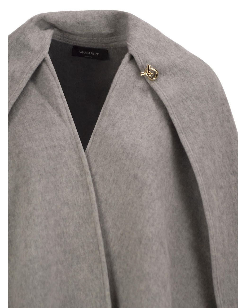 Fabiana Filippi Gray Wool Cape With Jewellery Detail