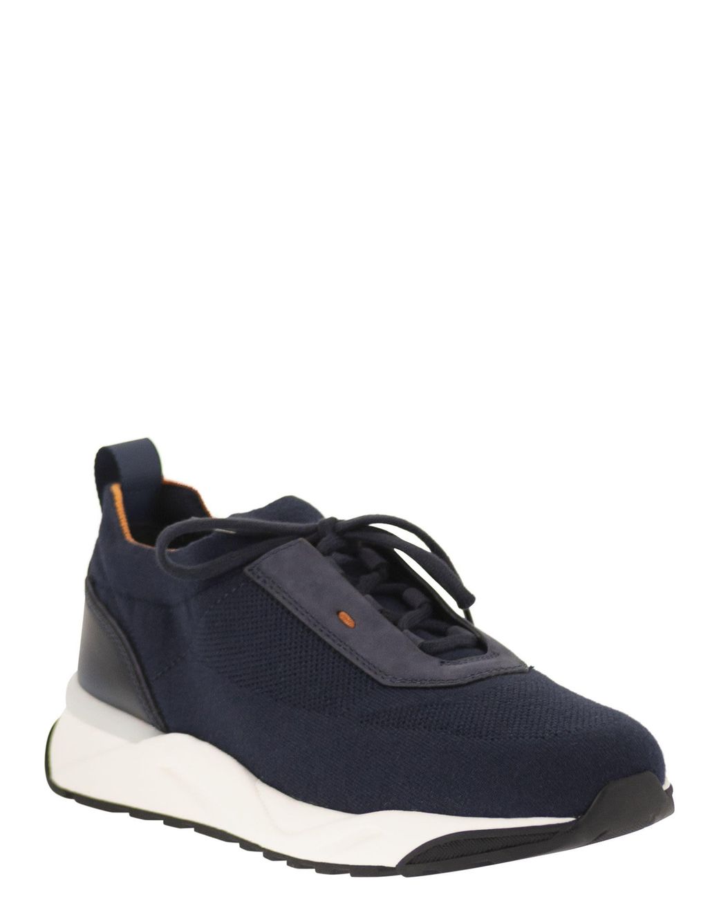 Santoni Blue Textile And Leather Trainers With Raised Sole for men