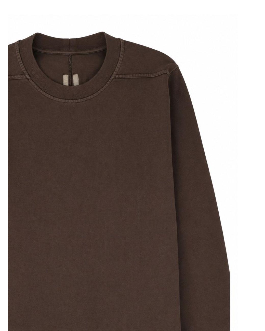 Rick Owens Brown Asymmetrical Hem Long-Sleeve Cotton T-Shirt for men