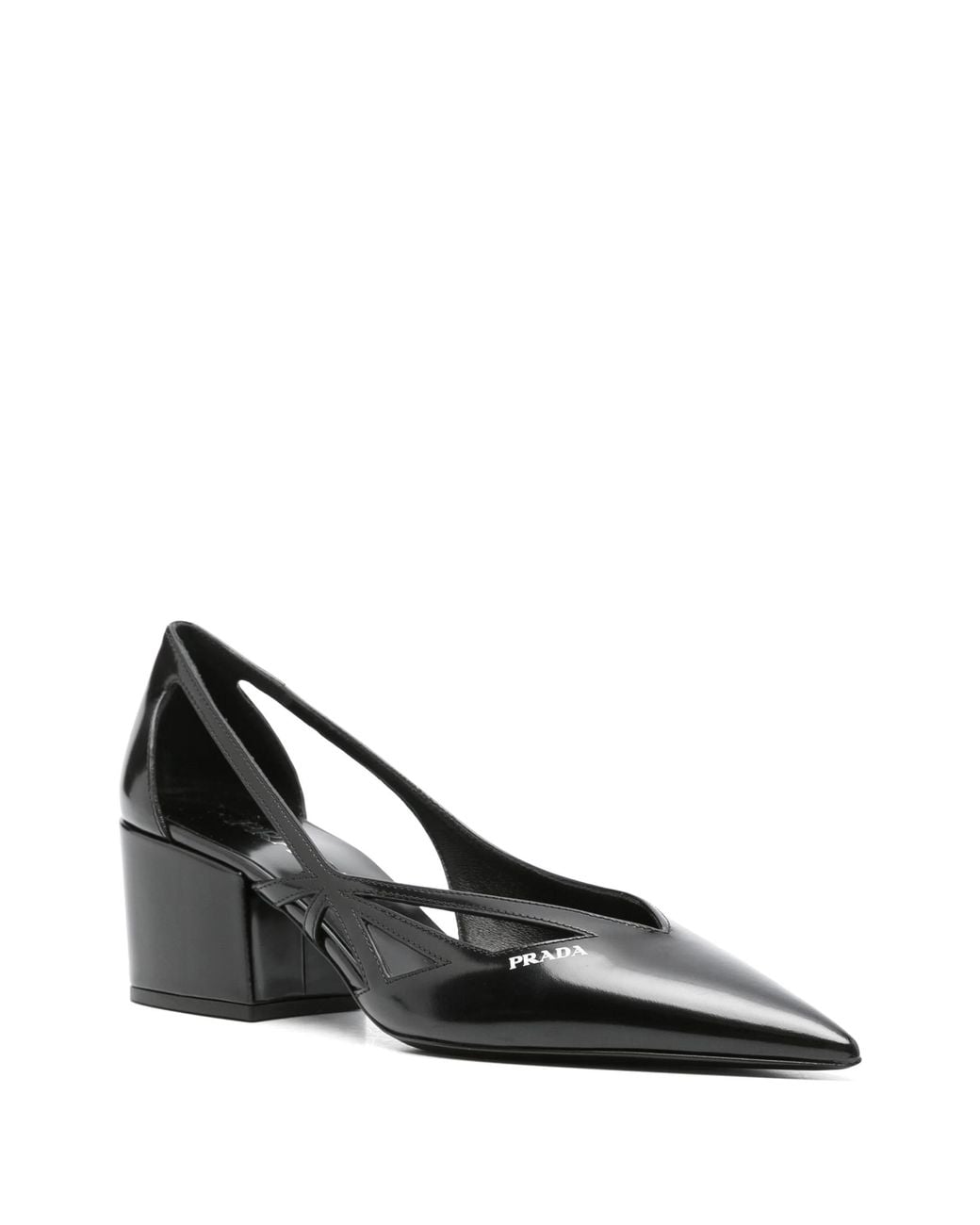Prada Black Brushed Leather Cut-Out Pumps