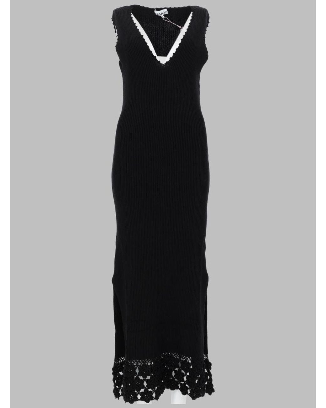 Ganni Black Ganni Crochet-Trimmed Organic Cotton Dress