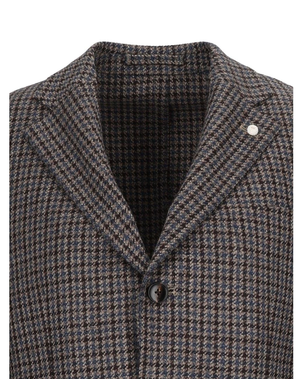 LUIGI BIANCHI SARTORIA Black Drop 7 Houndstooth Structured Blazer for men