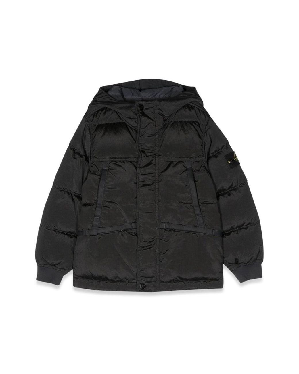 Stone Island Black Mini Down Jacket With Side Logo Patch