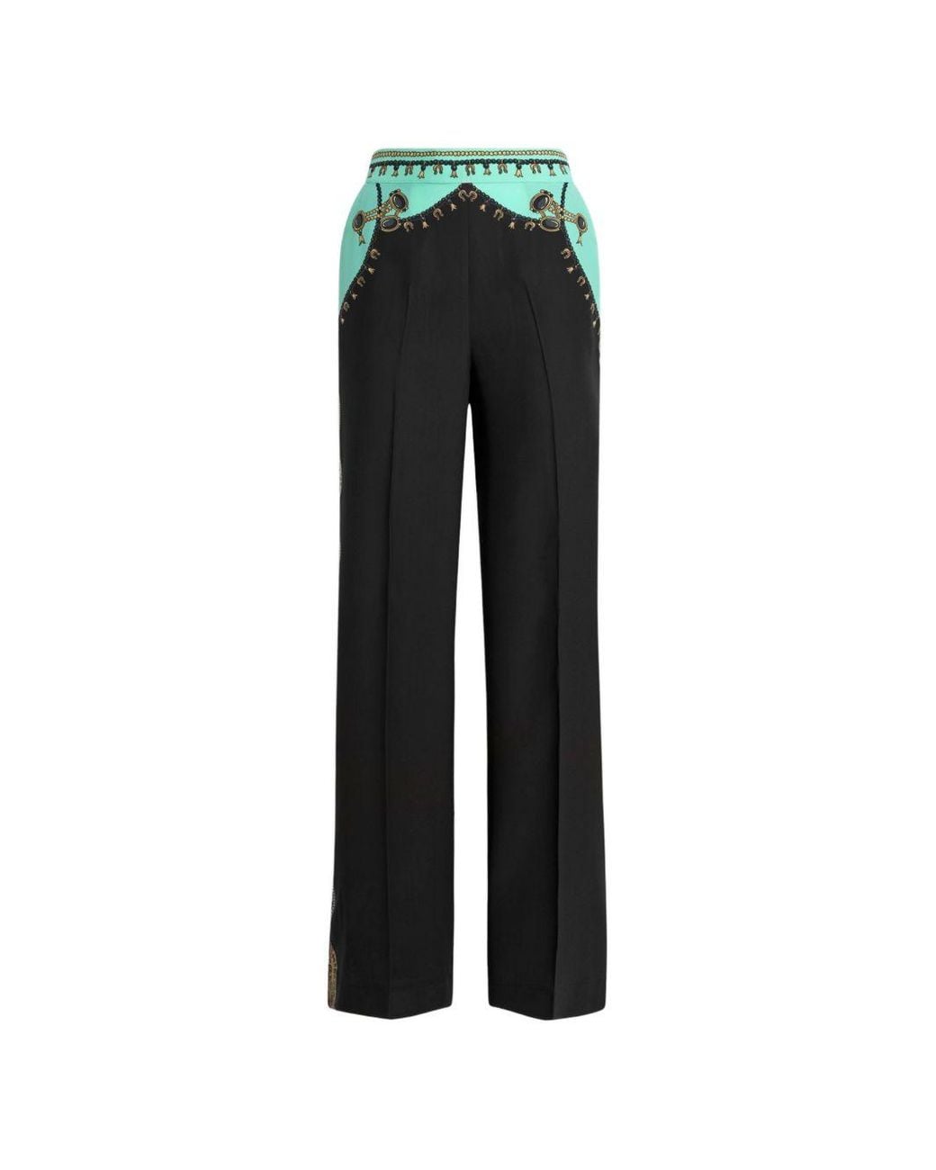 Etro Black Printed Silk Trousers