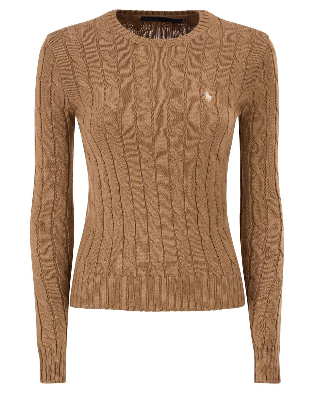 Polo Ralph Lauren Brown Cotton Cable Knit Crew Neck Jumper